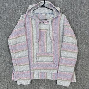 Artesanias Hoodie Womens Large Gray Pink Hooded Sweater Surfer Skater Drug Rug